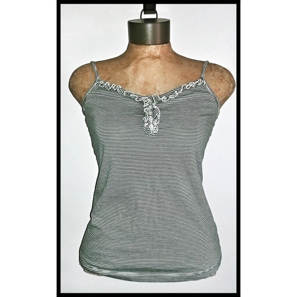 Talbots Tops - 2 Talbots Striped Henley Button Ruffle Tank Tops M